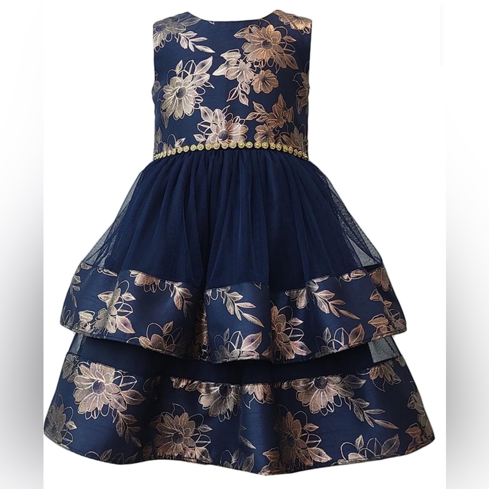 Bonnie Jean Kids' Little Girls Tiered Foiled Floral Party Dress.